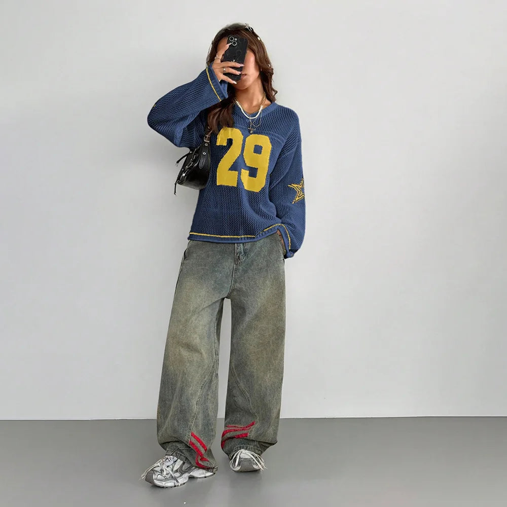 Y2K Style Sports Jersey Women's Knitted Tops