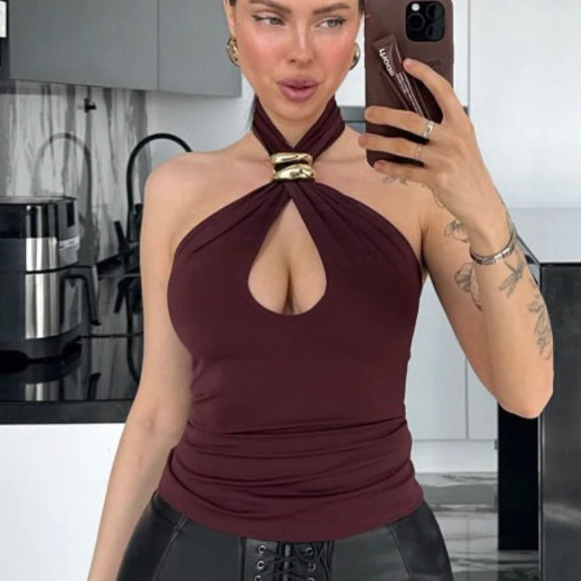 Metal Ring Halter Tank Top