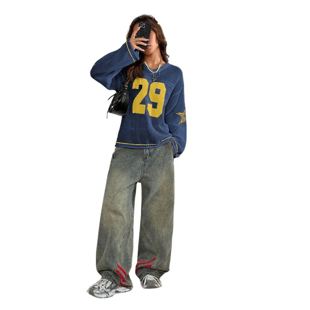 Y2K Style Sports Jersey Women's Knitted Tops