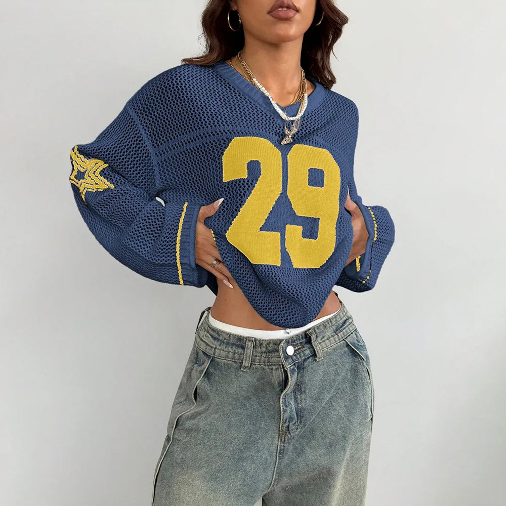 Y2K Style Sports Jersey Women's Knitted Tops