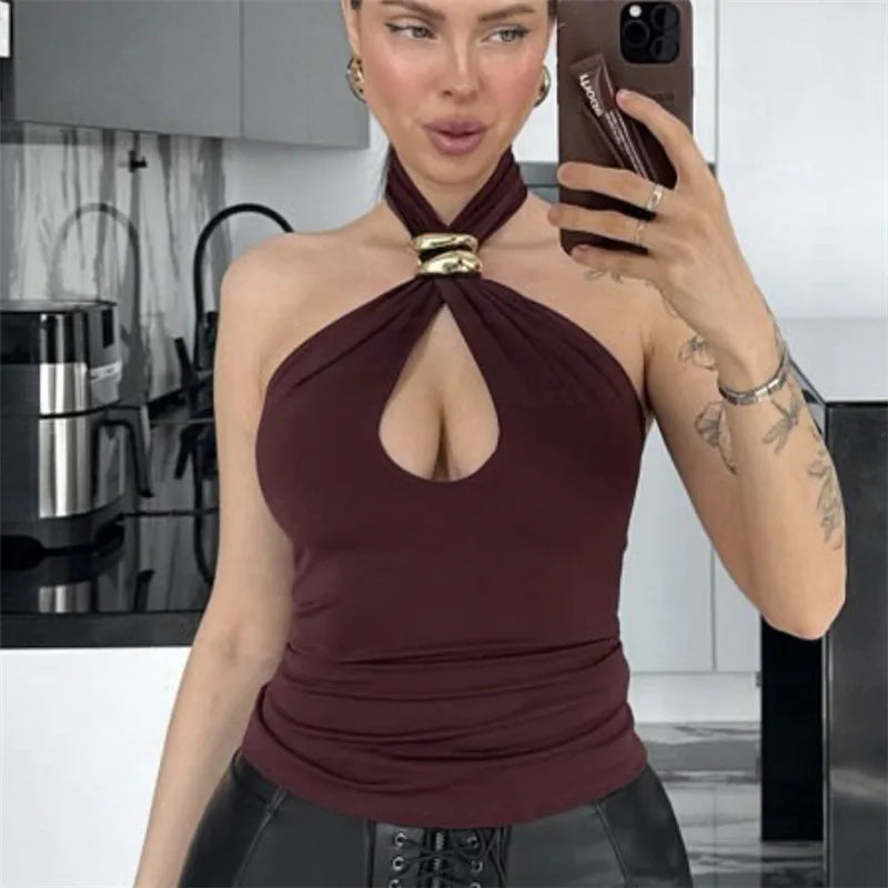 Metal Ring Halter Tank Top