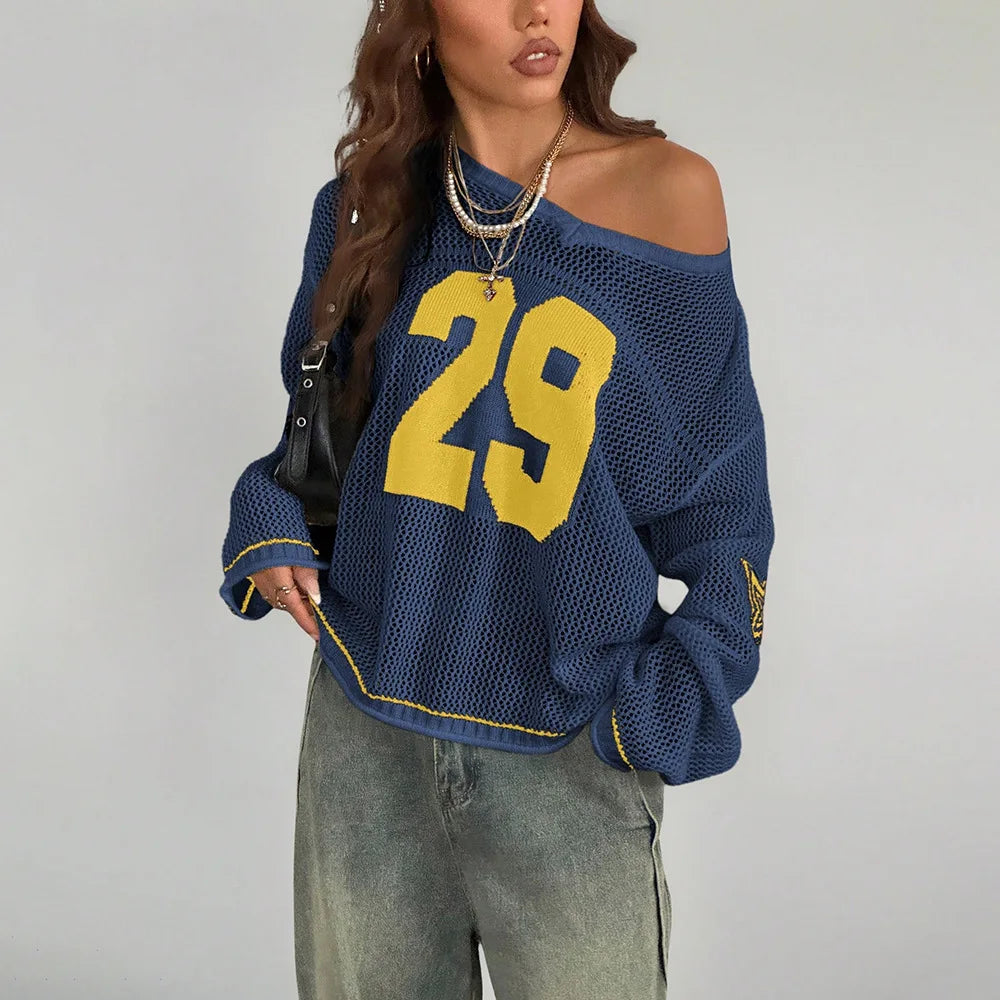 Y2K Style Sports Jersey Women's Knitted Tops