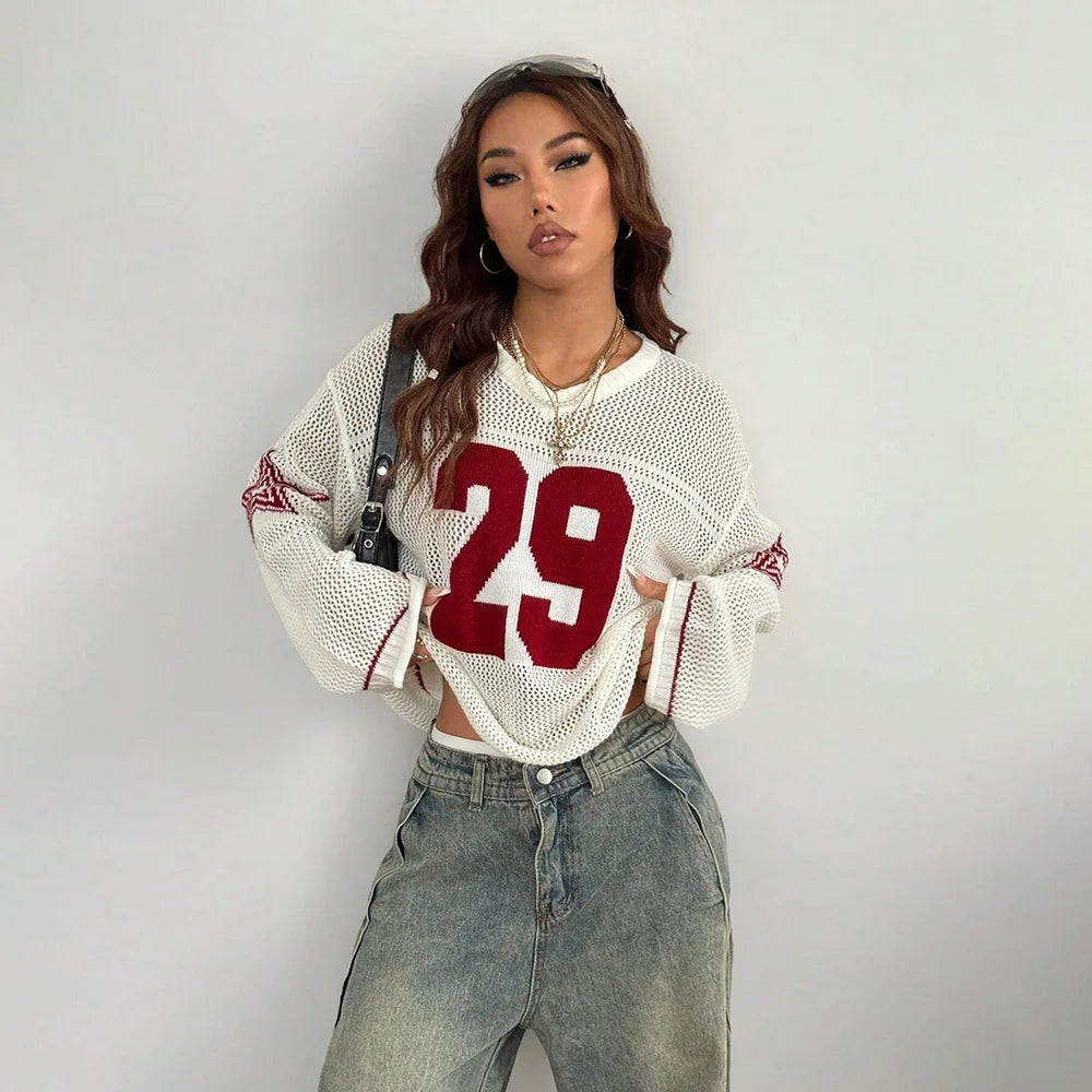 Y2K Style Sports Jersey Women's Knitted Tops