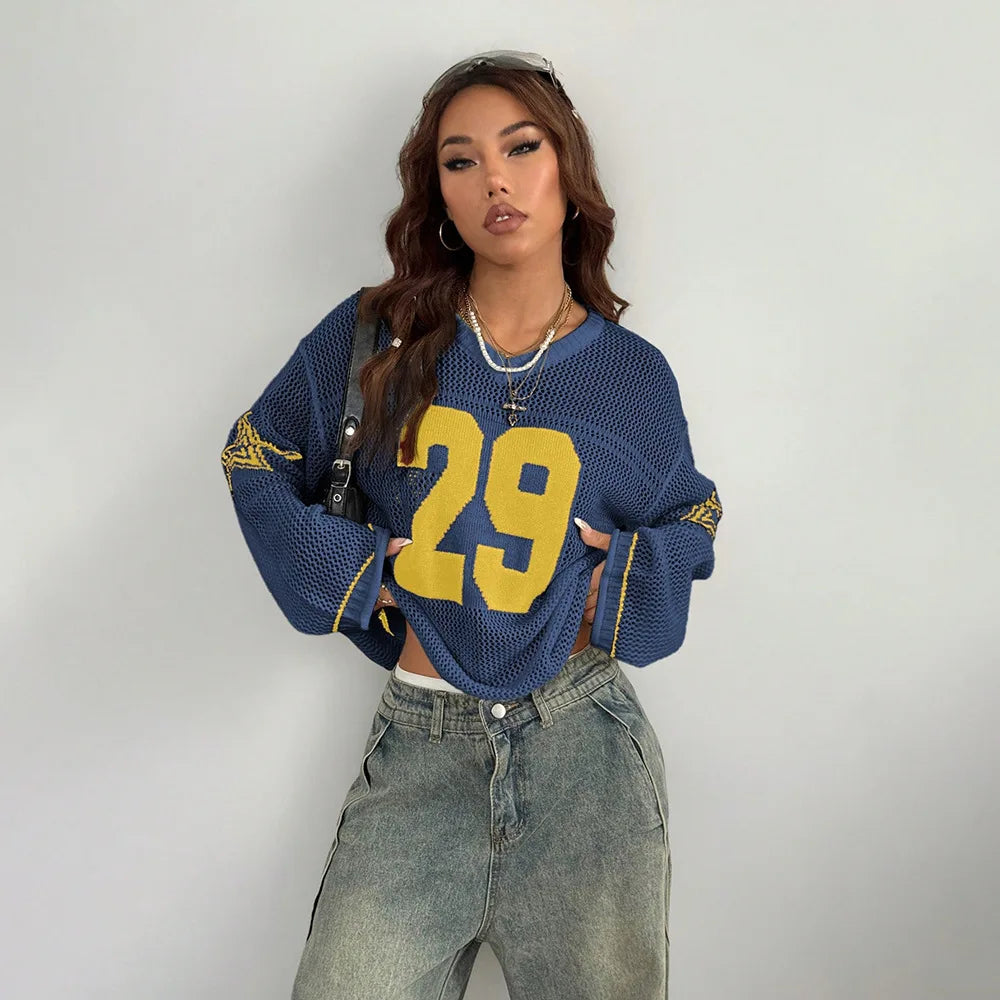 Y2K Style Sports Jersey Women's Knitted Tops