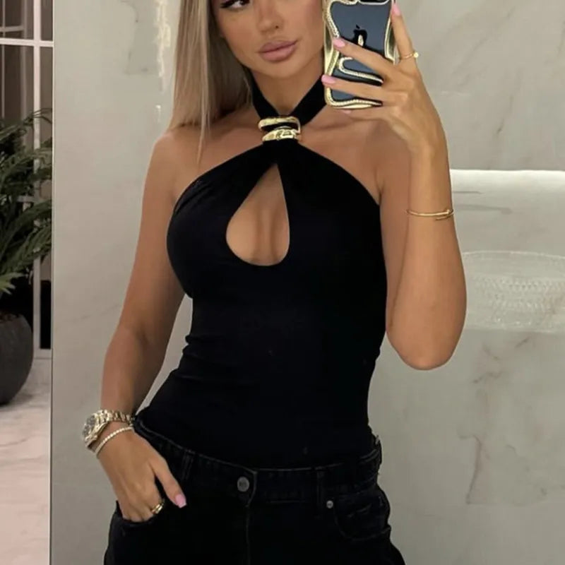 Metal Ring Halter Tank Top
