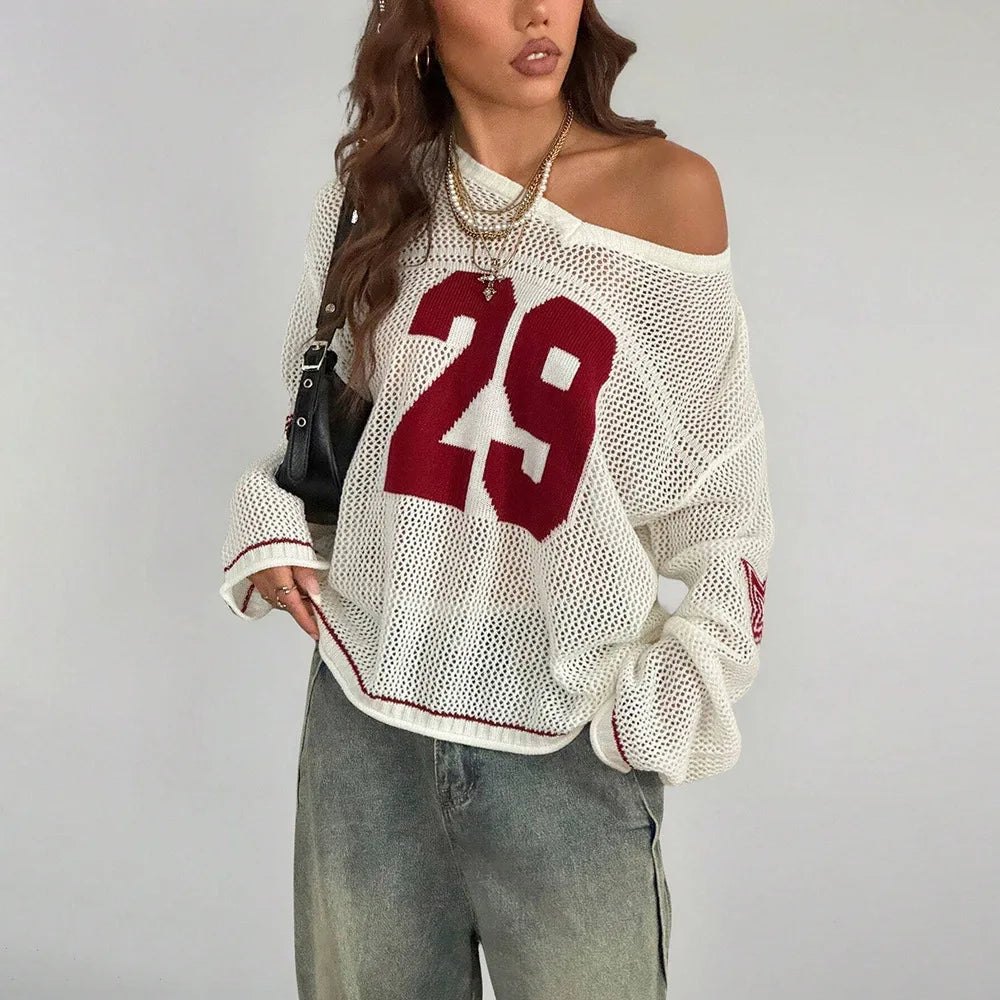 Y2K Style Sports Jersey Women's Knitted Tops