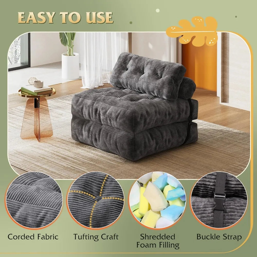 Corduroy Bean Bag Chair with Backrest
