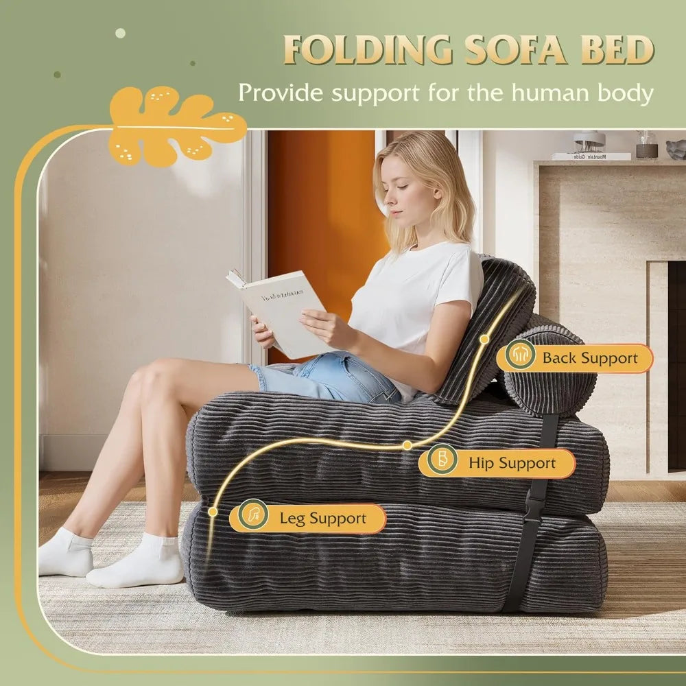 Corduroy Bean Bag Chair with Backrest