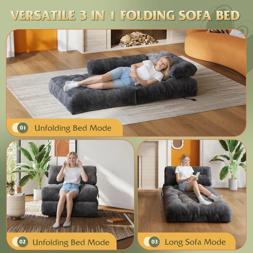 Corduroy Bean Bag Chair with Backrest