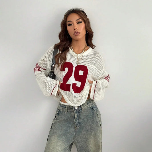 Y2K Style Sports Jersey Women's Knitted Tops